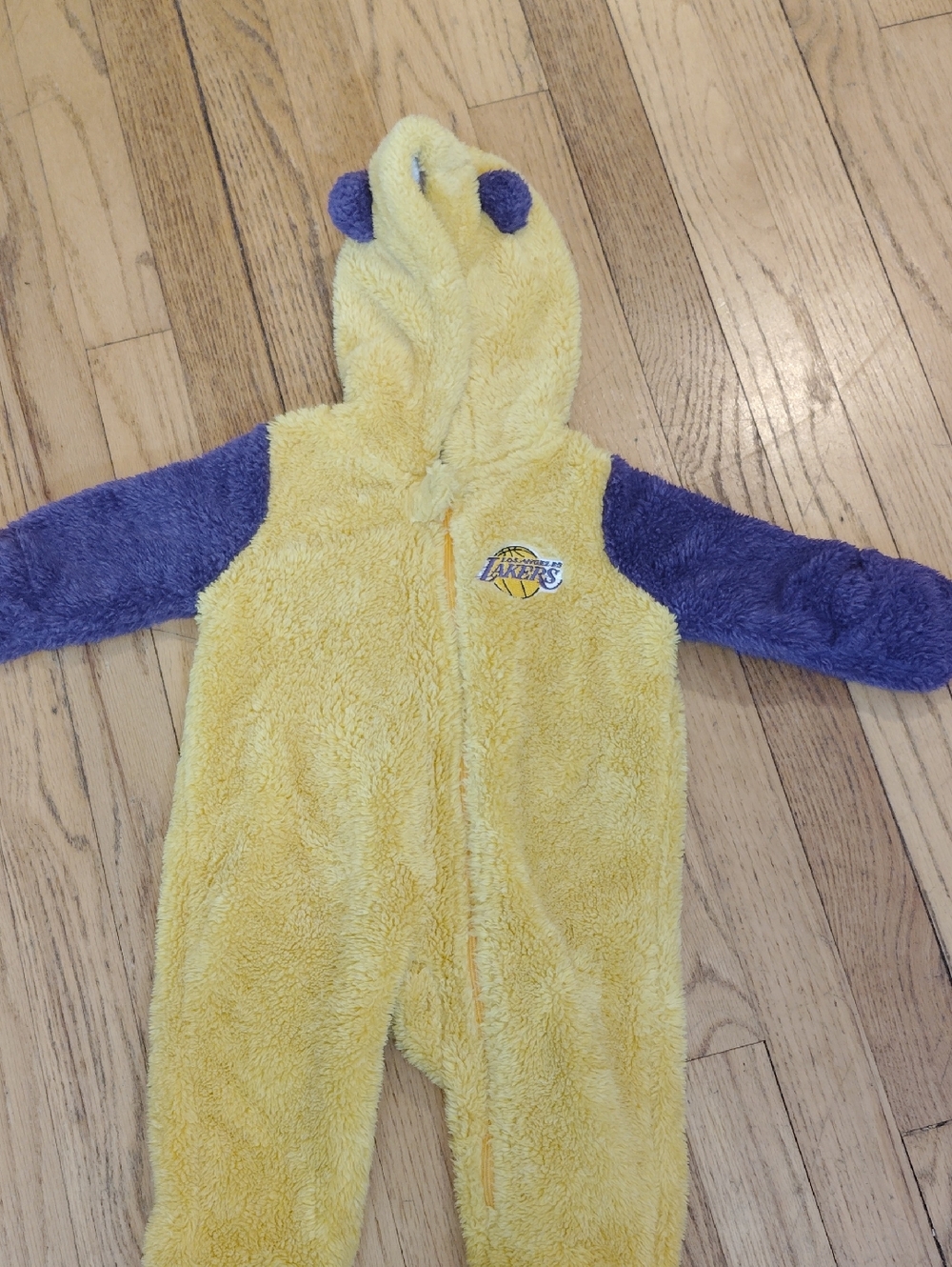 NBA Lakers Yellow and Purple Fuzzy Baby One-Piece